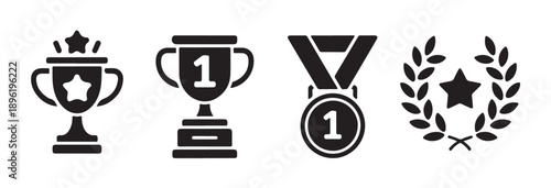 Trophy medal laurel wreath icons for winner first place and achievement awards vector