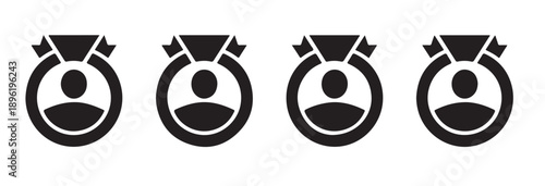 Achievement badge icon set featuring person silhouette and ribbon banner for rewards design