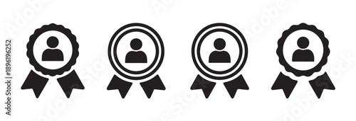 Employee of month award badge collection with person avatar and ribbon for company honors set