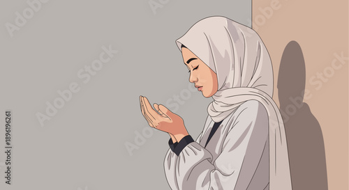 Woman Praying in Hijab, Spiritual Moment, Peaceful Devotion, Islamic Culture