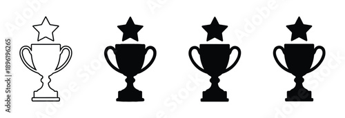 Champion trophy cup icons with star element for sports competition and victory celebration set