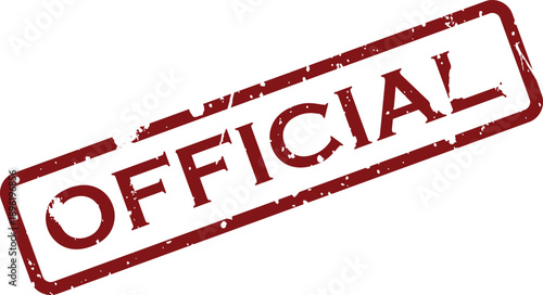 A bold red grungy rubber stamp with the word OFFICIAL printed diagonally on a clean white surface