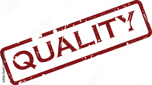 A bold red rectangular rubber stamp clearly displaying the important word QUALITY on a clean white surface