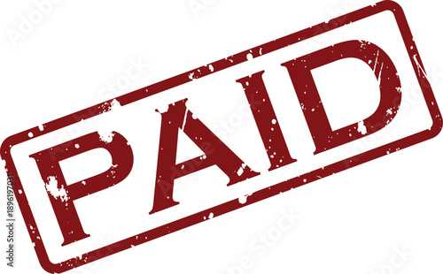 A distressed red rubber stamp clearly displaying the word PAID in capital letters on a pristine white background