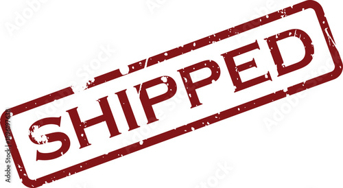 A red grunge texture rubber stamp clearly states the word shipped against a bright white background