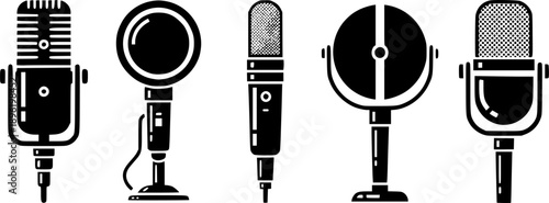  Vintage microphone illustrations in black and white, perfect for music and audio projects