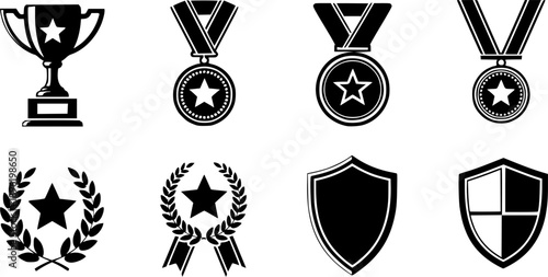  Award icon set. Champion symbol. Silhouette style