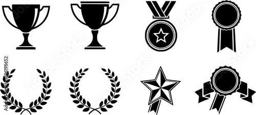 Award icon set. Champion symbol. Silhouette style