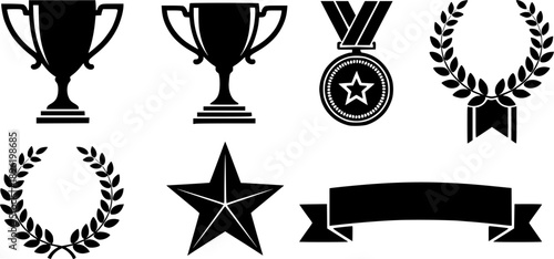  Award icon set. Champion symbol. Silhouette style