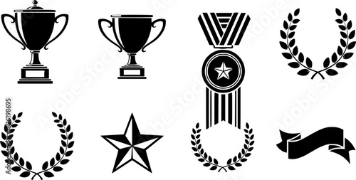  Award icon set. Champion symbol. Silhouette style