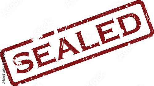 This red distressed rubber stamp style mark clearly displays the word sealed on a pristine white surface