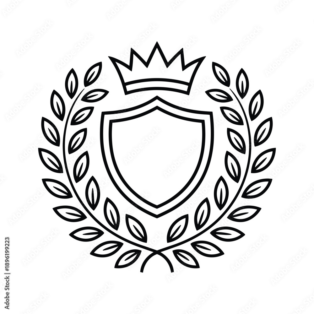 Fototapeta premium Royal Shield with Crown Line Art Vector