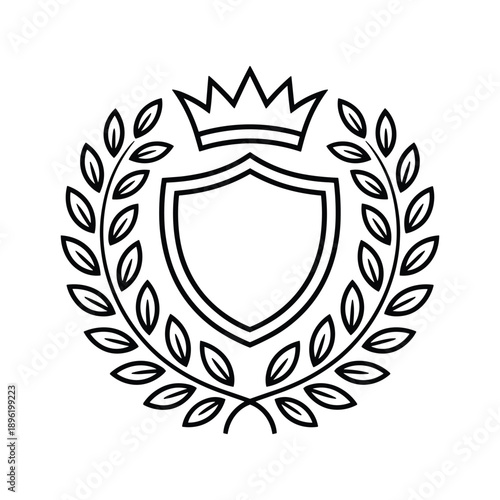 Royal Shield with Crown Line Art Vector