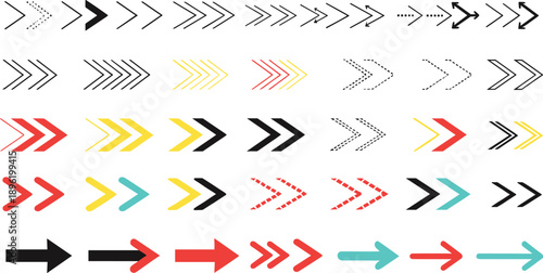 Large Collection of Modern Arrow Icons and Colorful Chevron Symbols for Web Design User Interface Navigation Direction and Creative Graphic Projects Vector Illustration