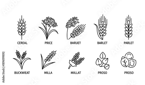 Agriculture Cereals Editable Stroke Line Icon Collection