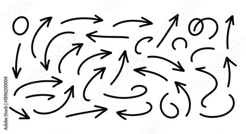 Black Arrows Pointing Various Directions on White Background