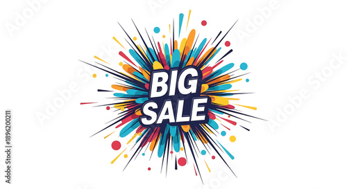 Vibrant Big Sale promotion banner featuring an abstract colorful explosion burst design, perfect for attracting attention to discounts, special offers, and limited-time deals