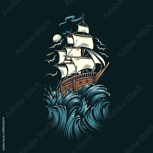 Vintage Sailing Ship Illustration