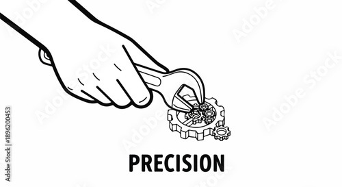 Hand using wrench to tighten gears, symbolizing precision, accuracy, and mechanical engineering in industry