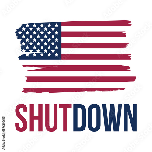 Government Shut Down Concept with United States American Flag and Bold Typography. Vector poster