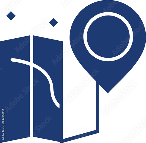 Folding Travel Map Icon with Destination Location Pin Pointer, Minimalist Navigation Vector Illustration for Journey and Route Planning
