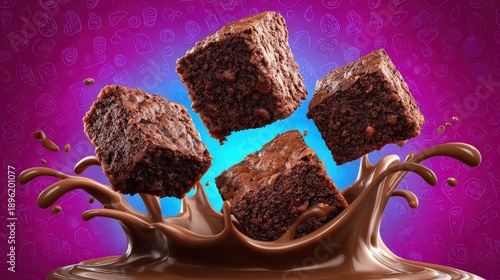 Wallpaper Mural Delicious Chocolate Brownies Falling into a Liquid Splash Torontodigital.ca