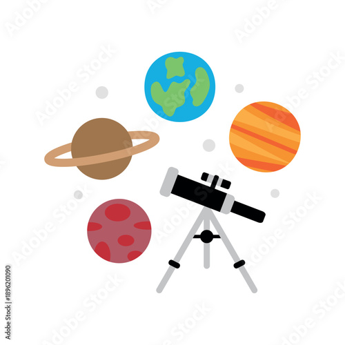Solar System Planets And Telescope Graphic