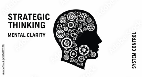 Strategic thinking and mental clarity represented by gears inside a human head silhouette, symbolizing system control and intellect.
