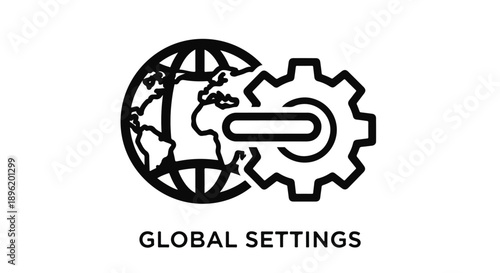Global settings icon with earth and gear symbol, representing international technology and configuration options