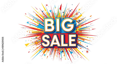 Explosive vibrant design advertising a significant discount opportunity for shoppers, perfect for retail promotions and marketing campaigns