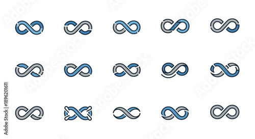 Infinity symbol collection, endless loop icons