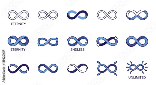 Infinity symbol vector set. Eternity endless loop.