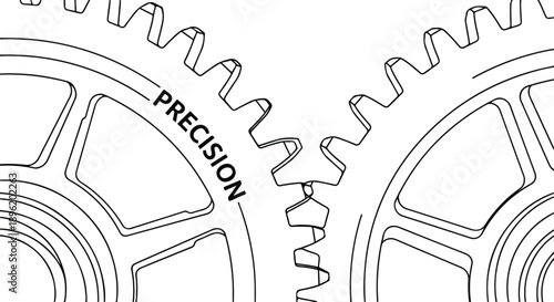 Close-up of two interlocking gears with the word PRECISION on one gear, symbolizing accuracy and teamwork