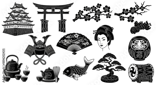Japanese culture symbols vector illustration