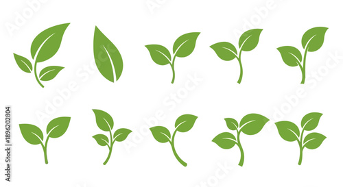 Green sprout collection. Eco-friendly plant growth icons.
