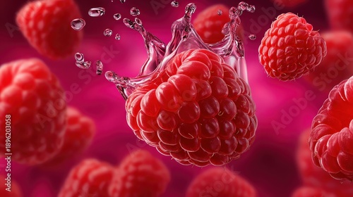 Wallpaper Mural Fresh Raspberry Splashing in Water on Vibrant Pink Background Torontodigital.ca