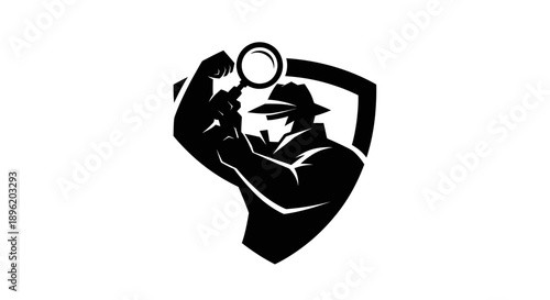Detective Holding Magnifying Glass Logo