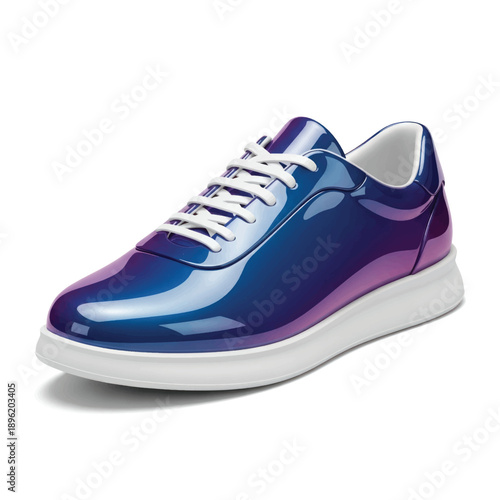 Gradient purple and blue sneaker with white sole, modern athletic footwear.
