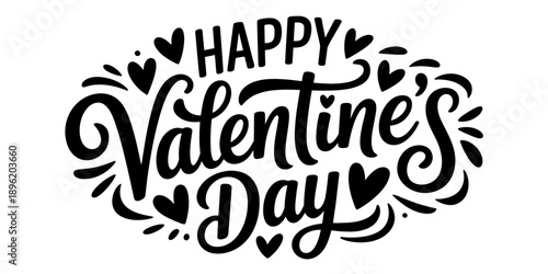 A heartfelt happy valentine's day greeting in a beautiful script font with decorative hearts
