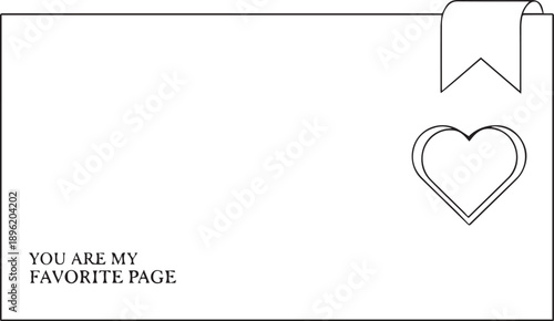 Valentine bookmark card layout – minimalist heart page marker with romantic quote for love notes and greeting cards