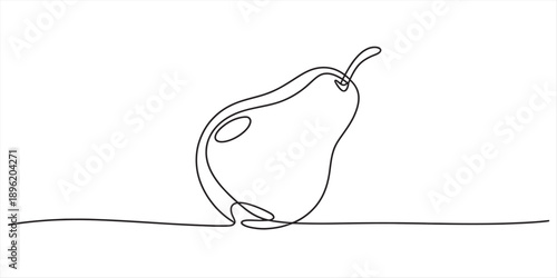 Elegant and minimalist single continuous line drawing of a fresh pear on a crisp white background