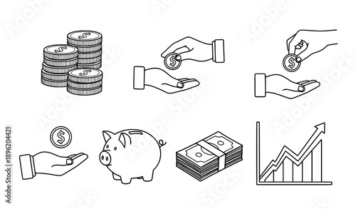 Finance Donation and Savings Outline Icon Collection Vector