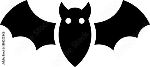 Silhouette of a bat in flight viewed from the front with outstretched wings