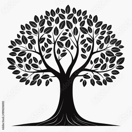 A simple vector illustration of a tree silhouette with leaves representing nature, growth, and the changing seasons