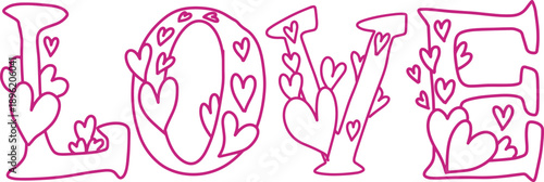 Love contour lettering. Pink word