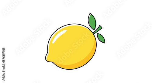 Vibrant Lemon Illustration with Green Leaves