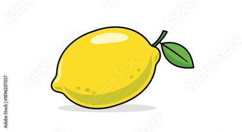 Fresh Lemon Cartoon Illustration with Green Leaf