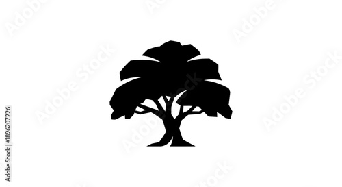 Black silhouette of a deciduous tree with a full canopy