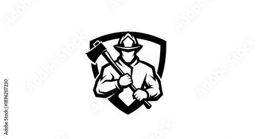 Firefighter holding axe logo