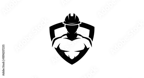 Construction worker silhouette inside shield emblem
